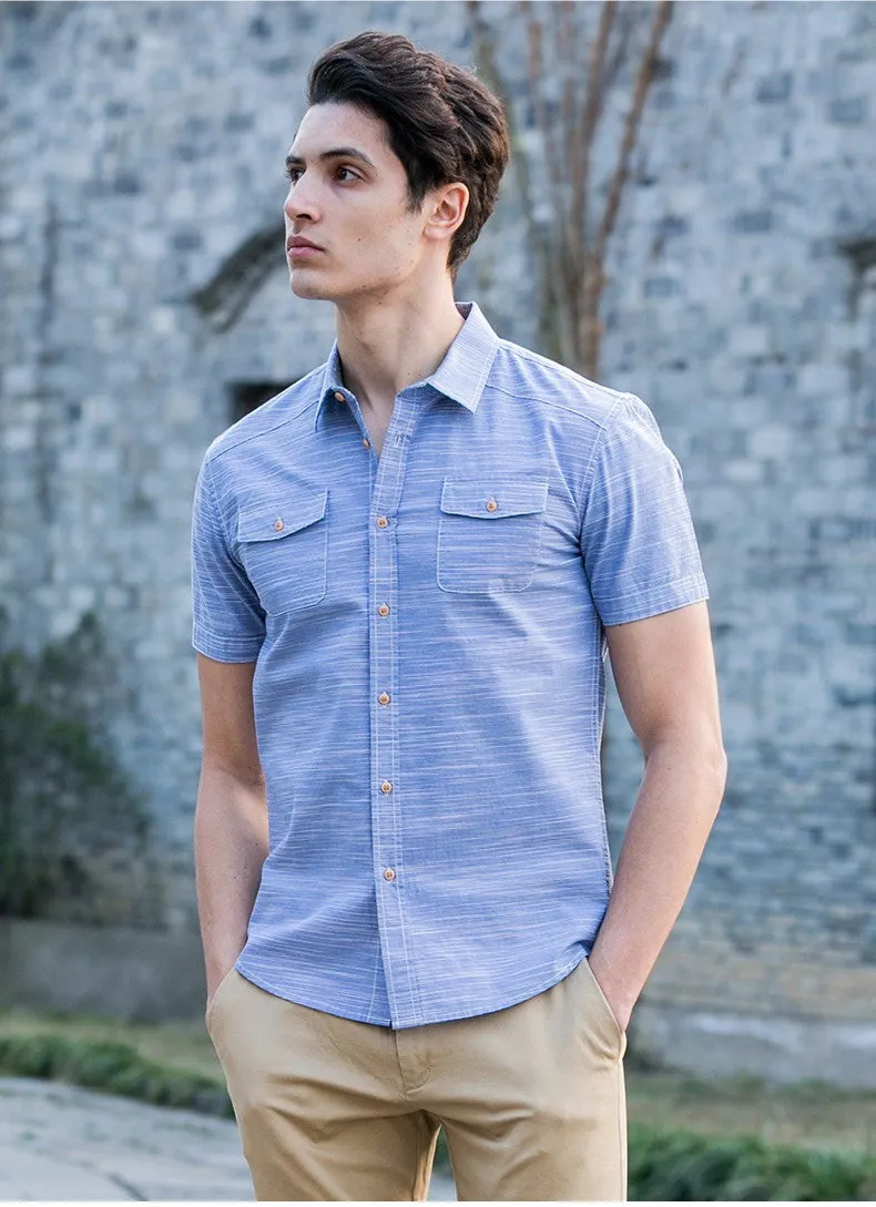 Pioneer Camp Summer Style Striped Shirt Men 100% Cotton.