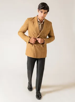 Plain-Brown, Wool Blend Fleece, Double Breasted Blazer