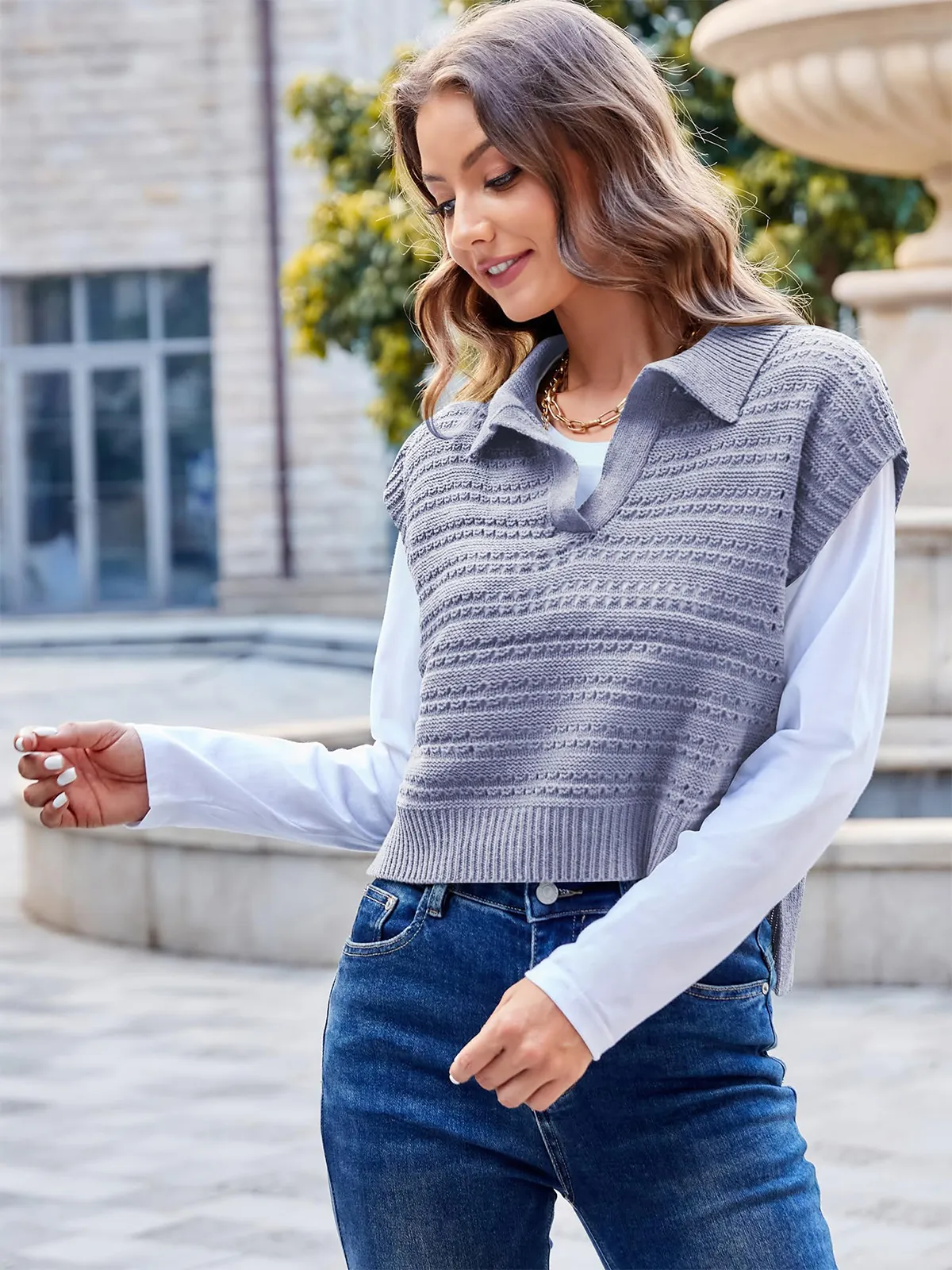 Polo Sleeveless V-Neck Knit Sweater