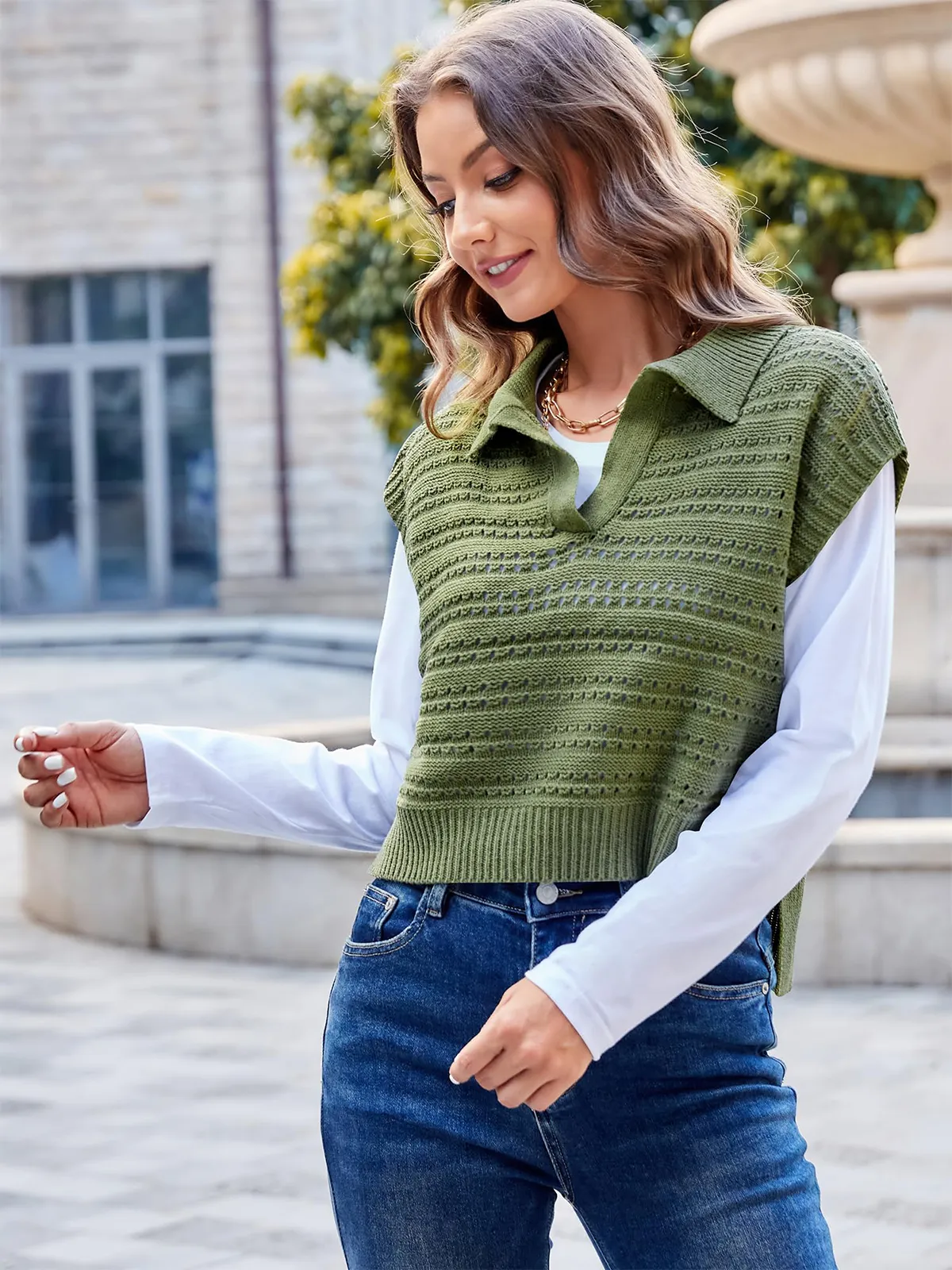 Polo Sleeveless V-Neck Knit Sweater