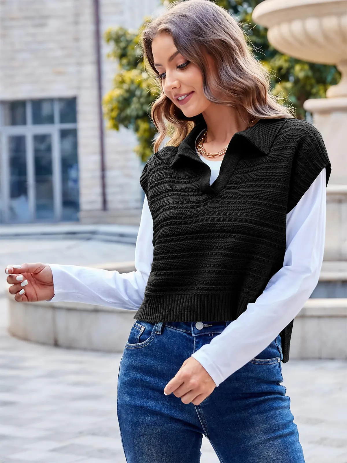 Polo Sleeveless V-Neck Knit Sweater