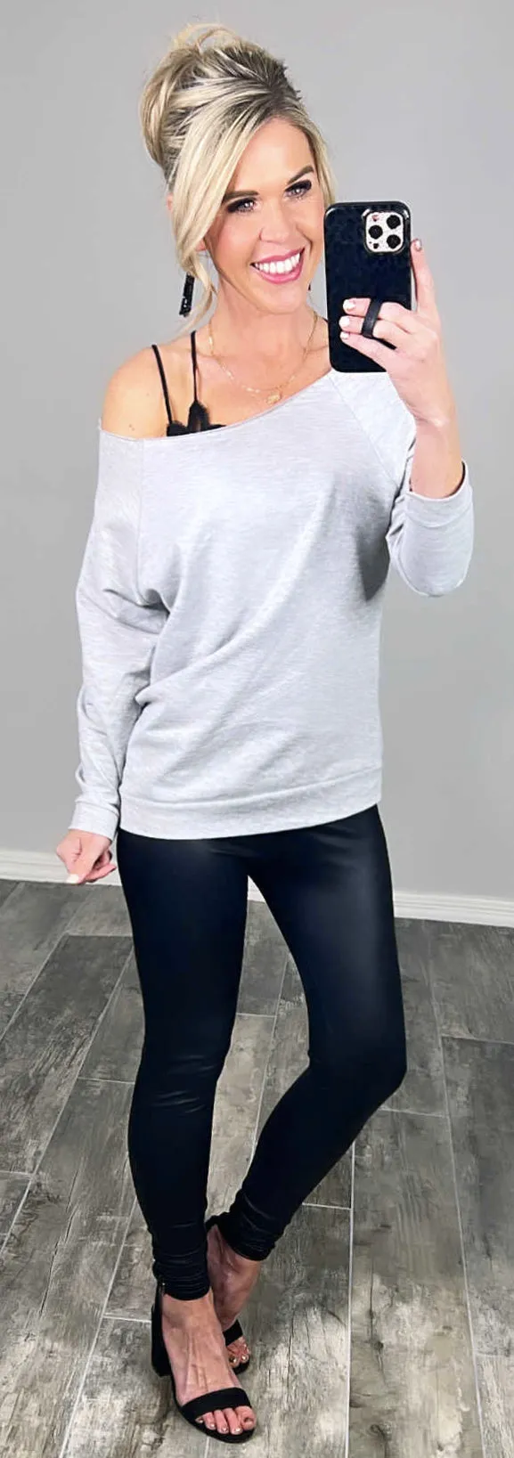 Raw Hem Off The Shoulder - Grey