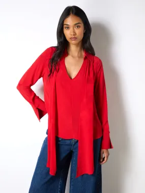 Red Tie Neck Blouse