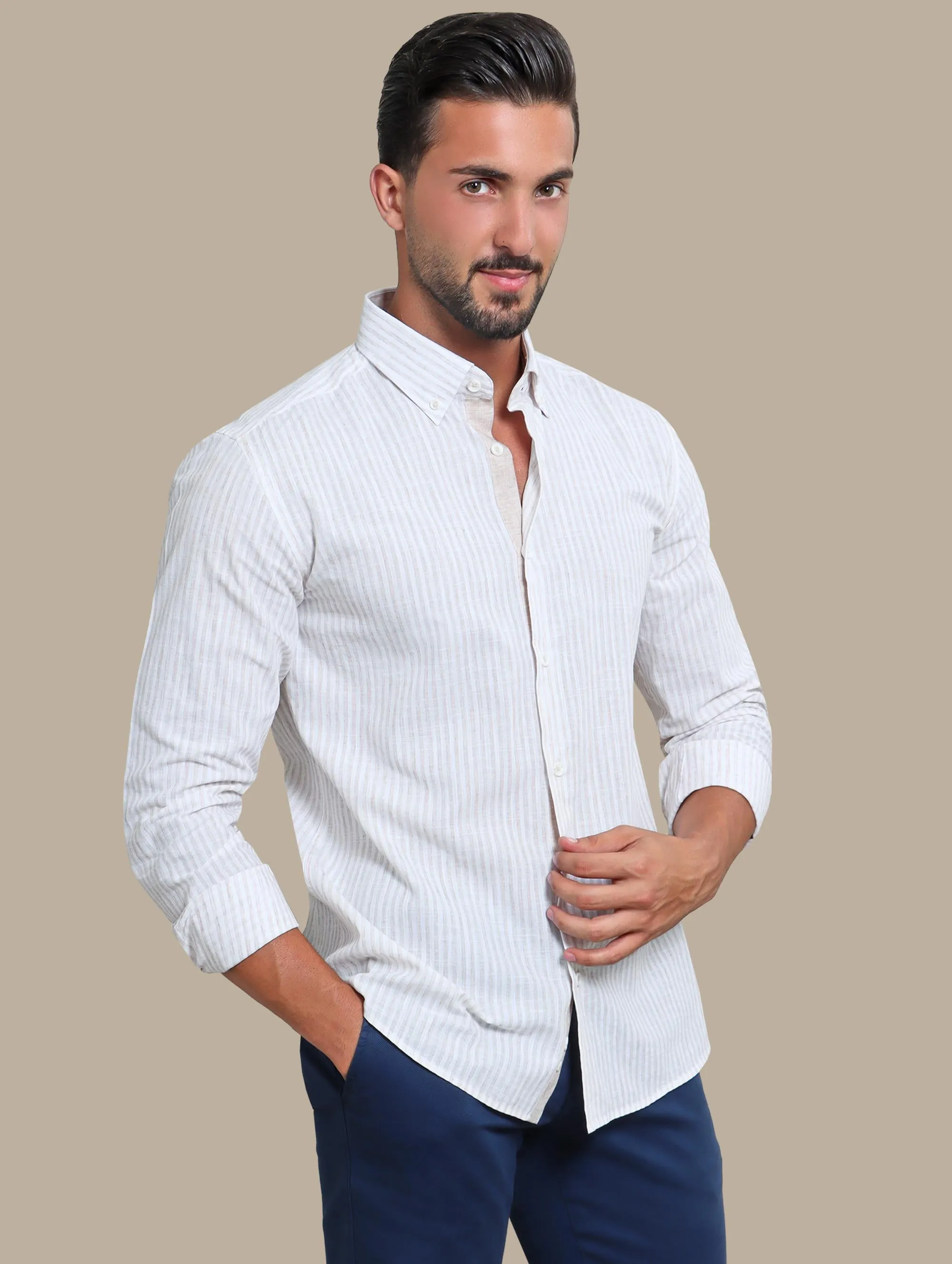 Shirt Linen Striped | Beige