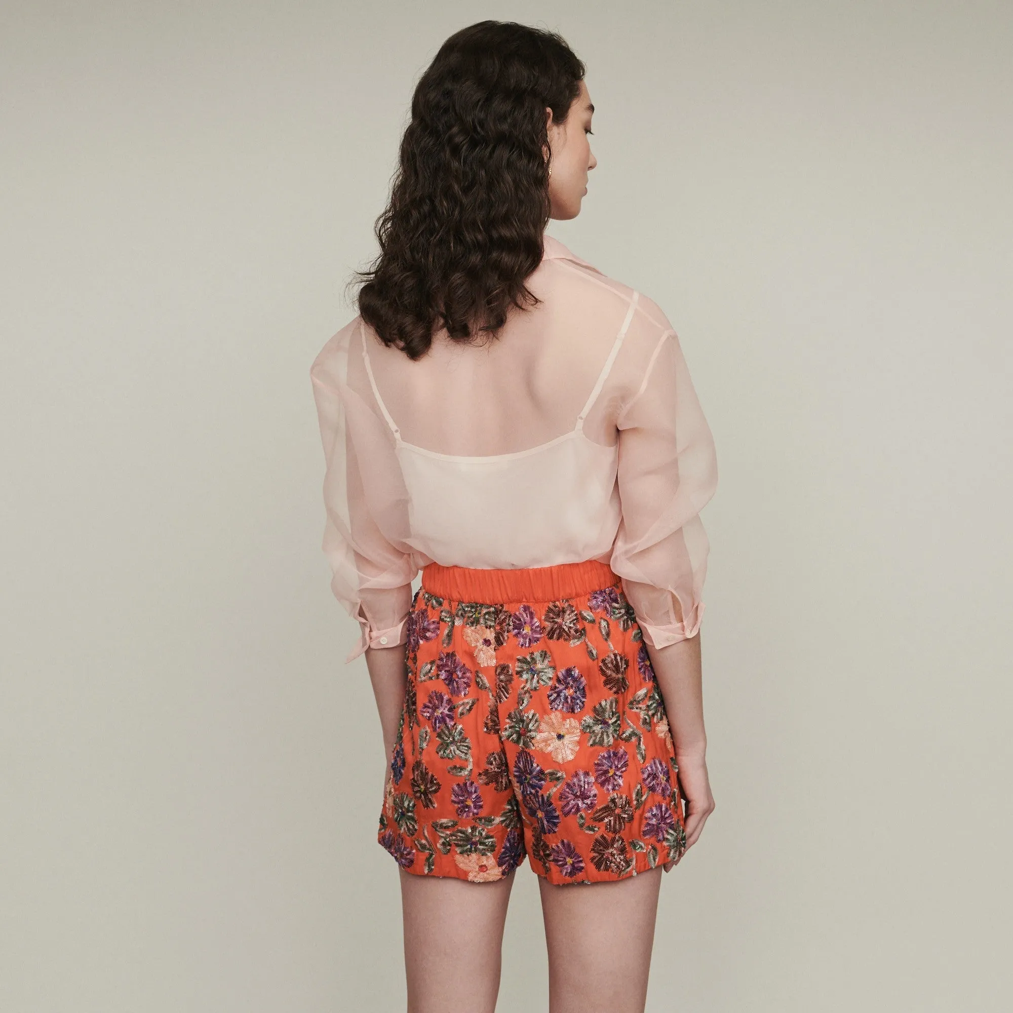 Short With Sequin Embroidery - Coral