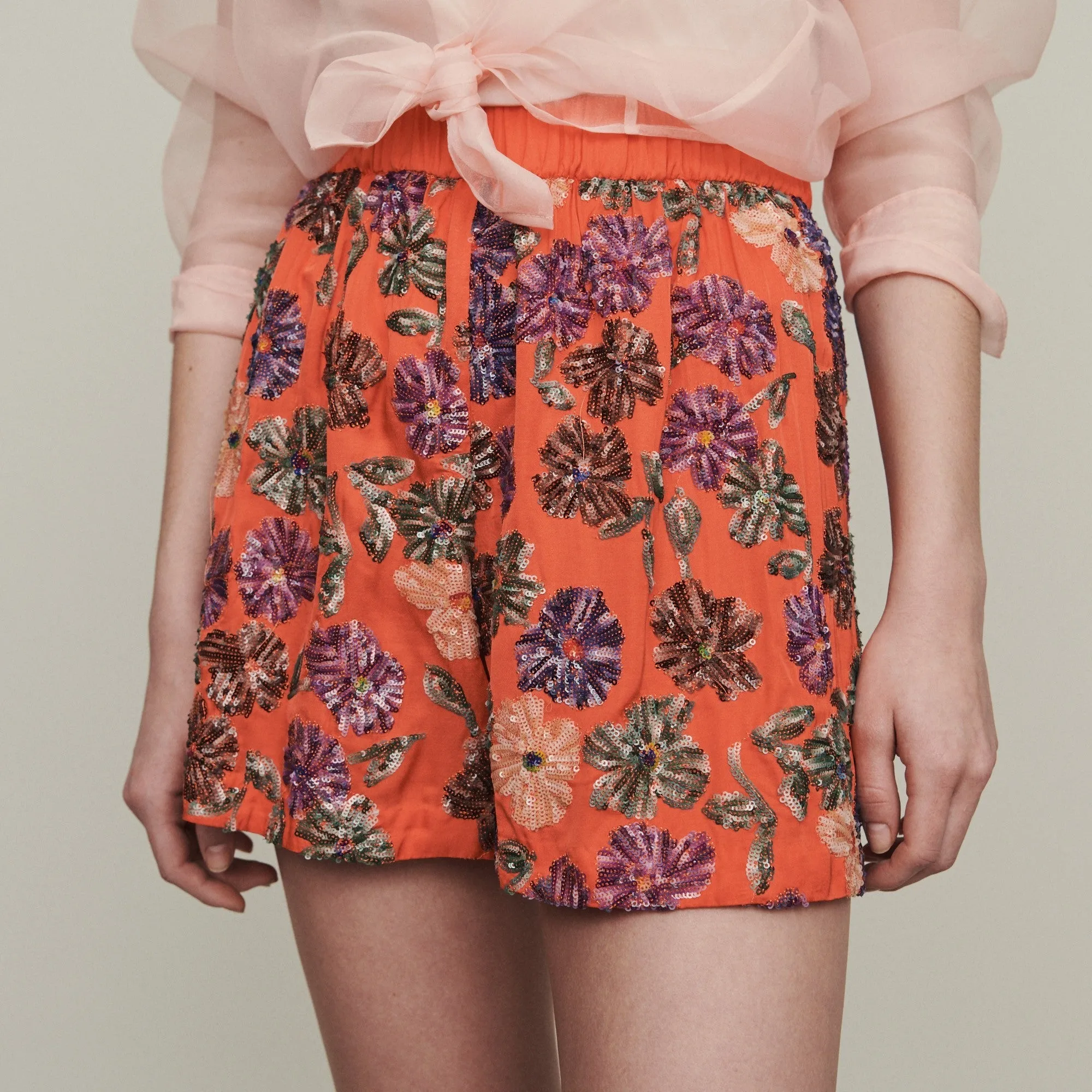 Short With Sequin Embroidery - Coral