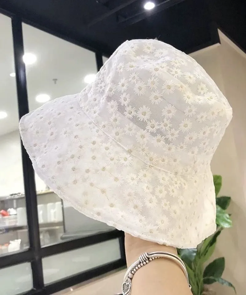 Simple White Daisy Lace Patchwork Embroideried Floppy Sun Hat LY523