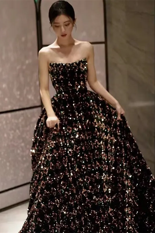 Strapless Newest Sequin Ball Gown Prom Dresses, Wedding Dresses, Luxury Prom Dresses, Long Prom Dresses, Affordable Prom Dresses, RC025