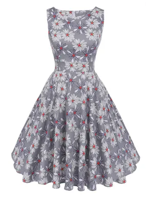 TastyHottie - Gray Print Dress Belt Elegant Rockabilly Party Dresses Sundress