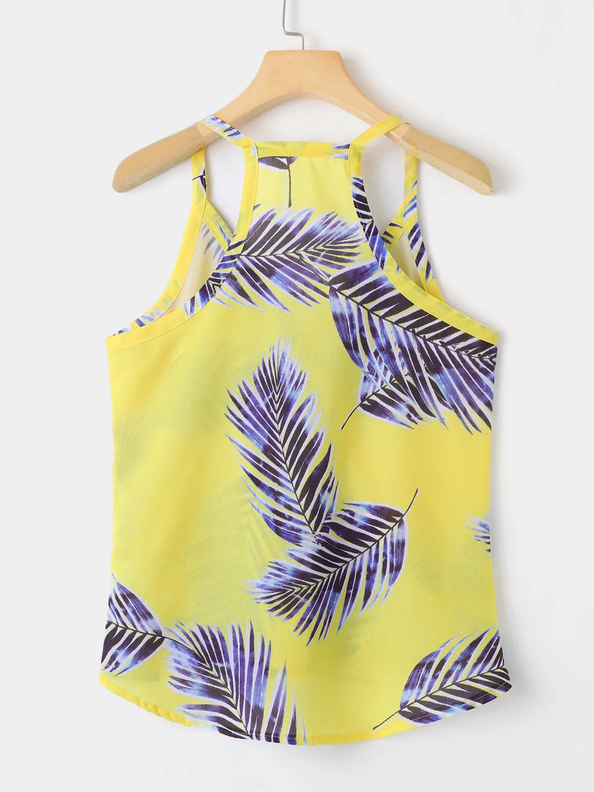 Tropical Plant Print V-neck Sleeveless Summer Hawaii Tank Tops