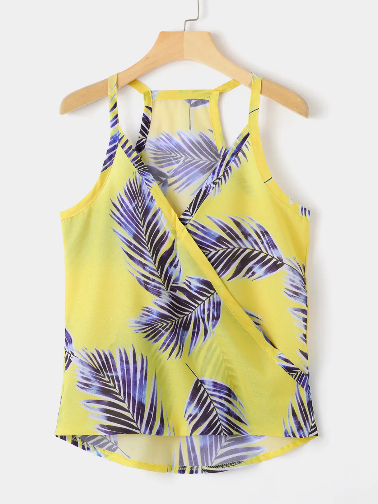 Tropical Plant Print V-neck Sleeveless Summer Hawaii Tank Tops