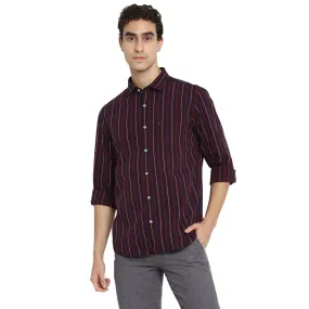 Turtle Men Navy Cotton Striped Slim Fit Shirts