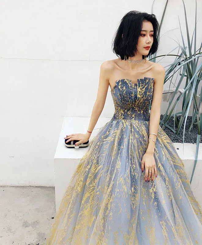 Unique A line Tulle Lace Long Prom Dress, Tulle Formal Graduation Dress