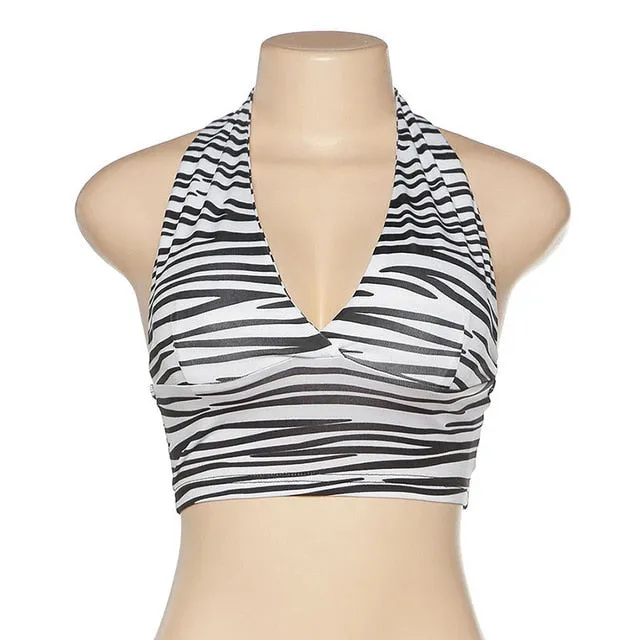 V Neck Irregular Striped Halter Sports Tank Top DA108