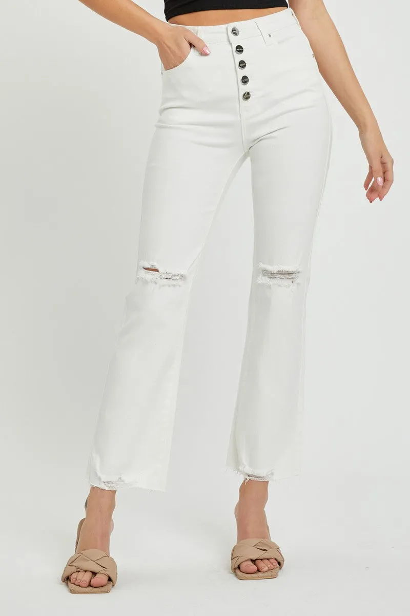 White High Rise Straight Pants