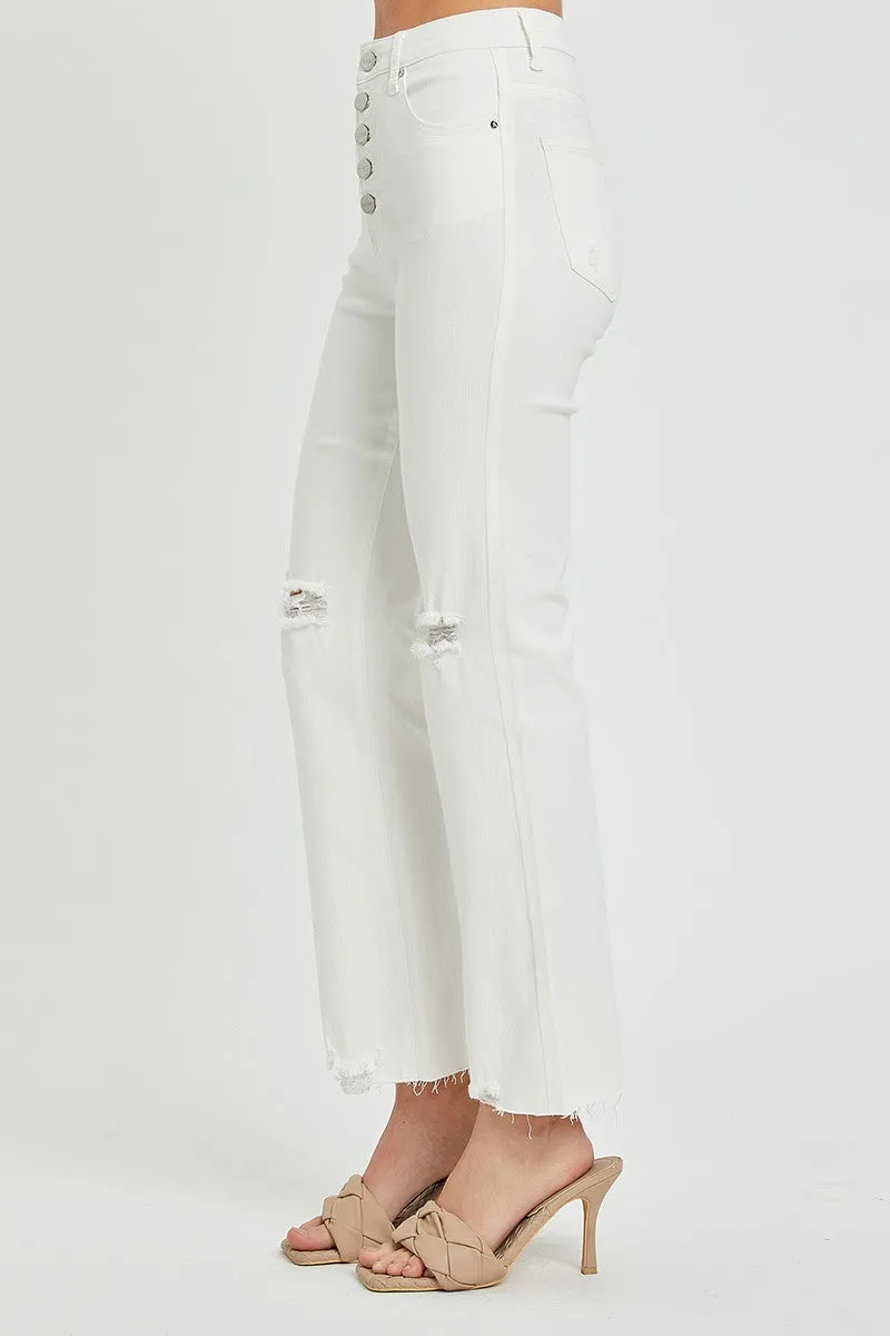 White High Rise Straight Pants