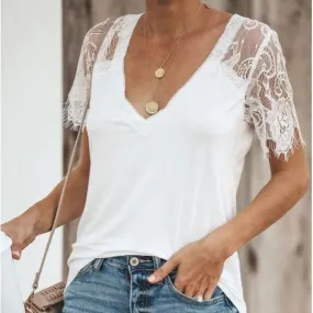 White Lace Sleeve V-Neck