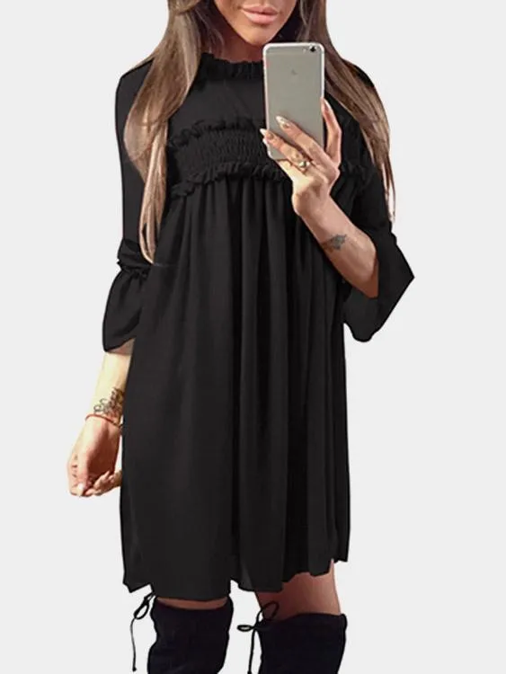 Wholesale Crew Neck 3/4 Length Sleeve Plain Cut Out Chiffon High-Waisted Dresses