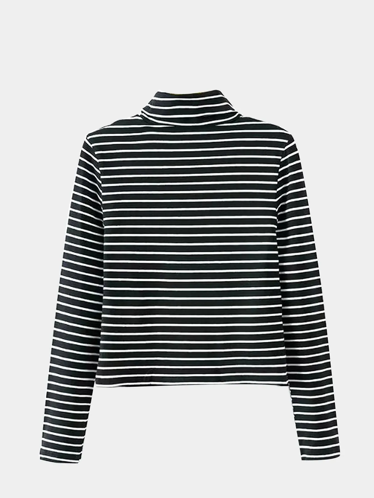 Wholesale Perkins Collar Stripe Long Sleeve Black Top