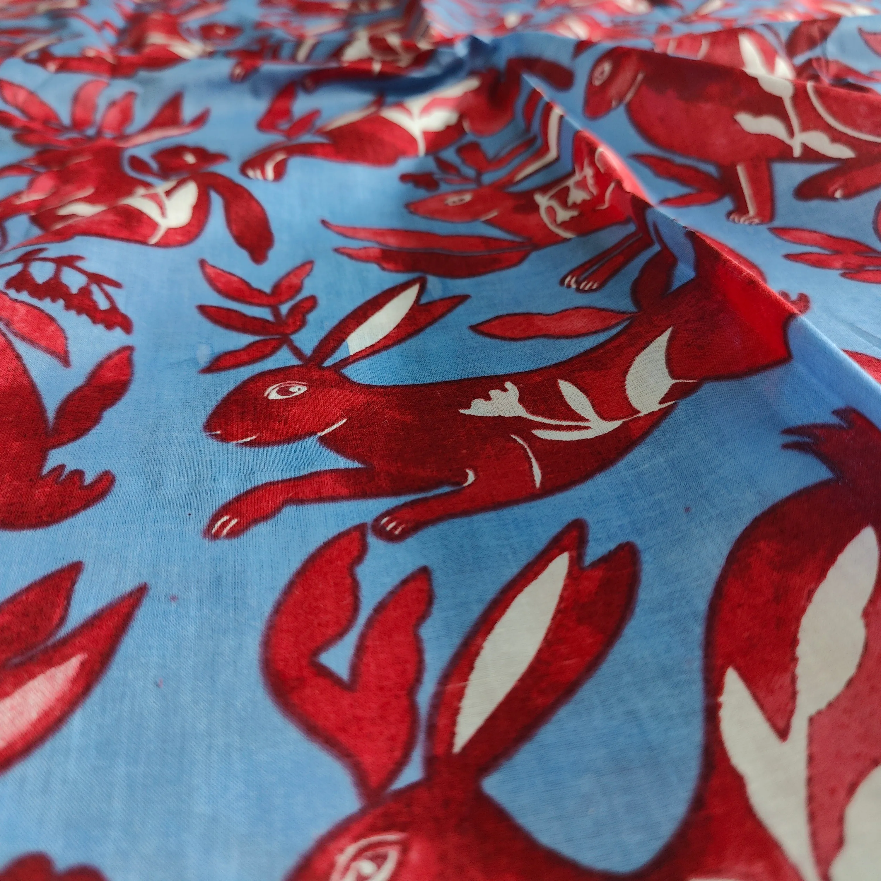 Wild Rabbit cambric fabric 44 inches width- Blue and Red