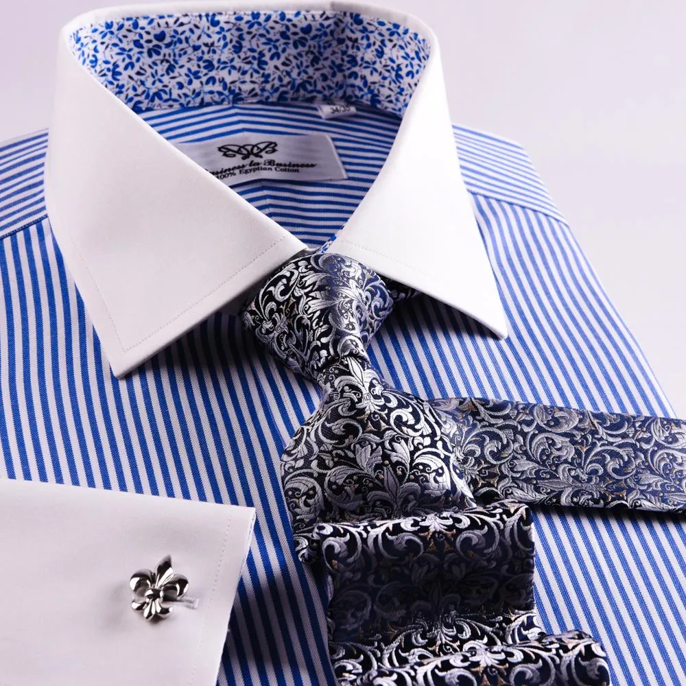 Winchester Blue Striped Dress Shirt Formal Contrast Collar and French Cuff Business Fashion Design