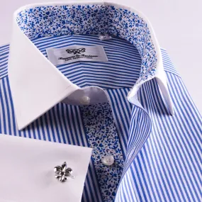 Winchester Blue Striped Dress Shirt Formal Contrast Collar and French Cuff Business Fashion Design