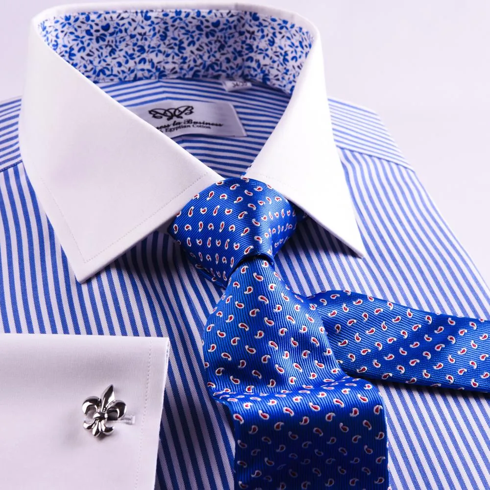 Winchester Blue Striped Dress Shirt Formal Contrast Collar and French Cuff Business Fashion Design