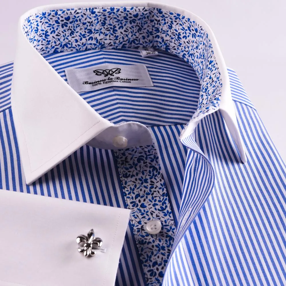 Winchester Blue Striped Dress Shirt Formal Contrast Collar and French Cuff Business Fashion Design