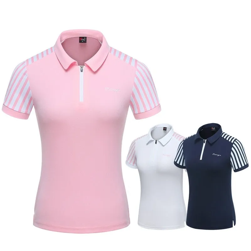 Women Striped Patchwork Golf Shirt