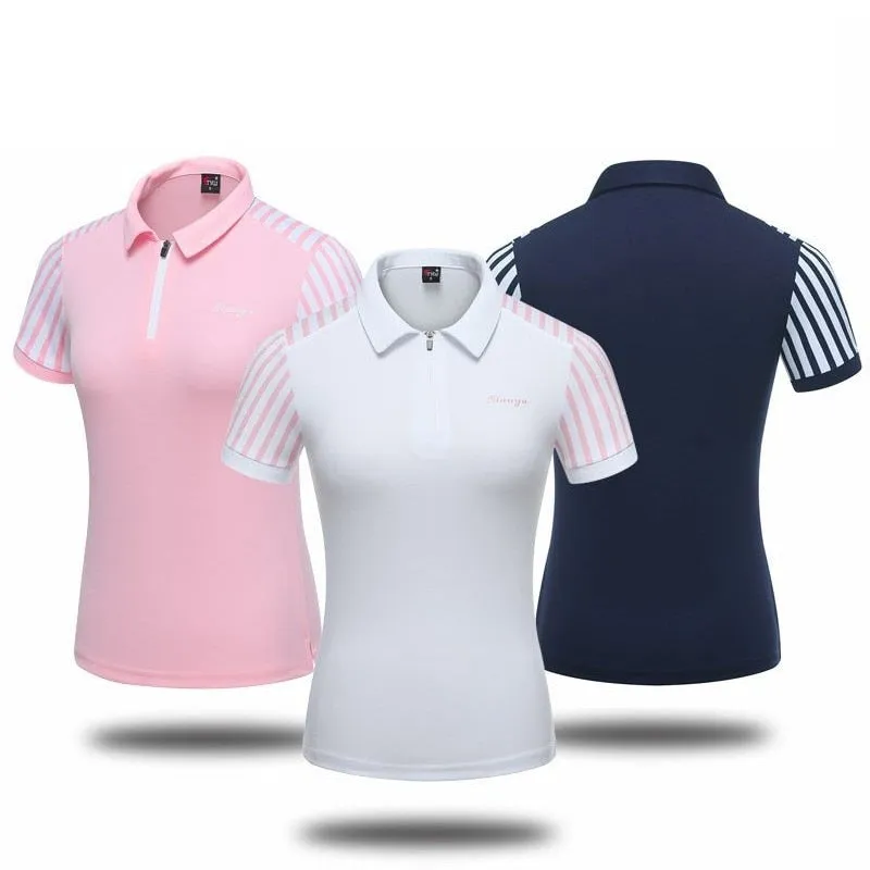 Women Striped Patchwork Golf Shirt