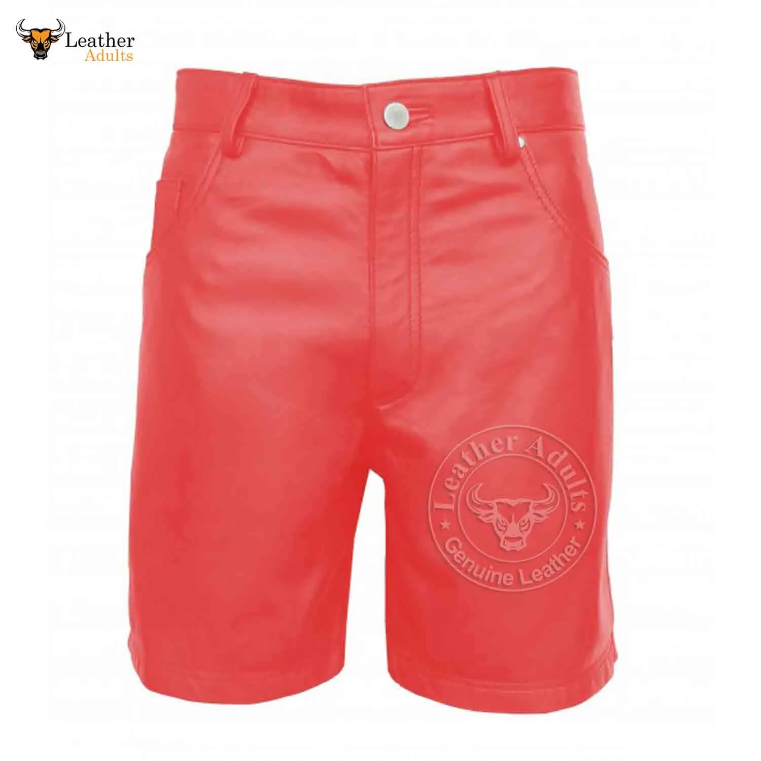 Womens 100% GENUINE RED LEATHER BERMUDA SHORTS with Five Pockets