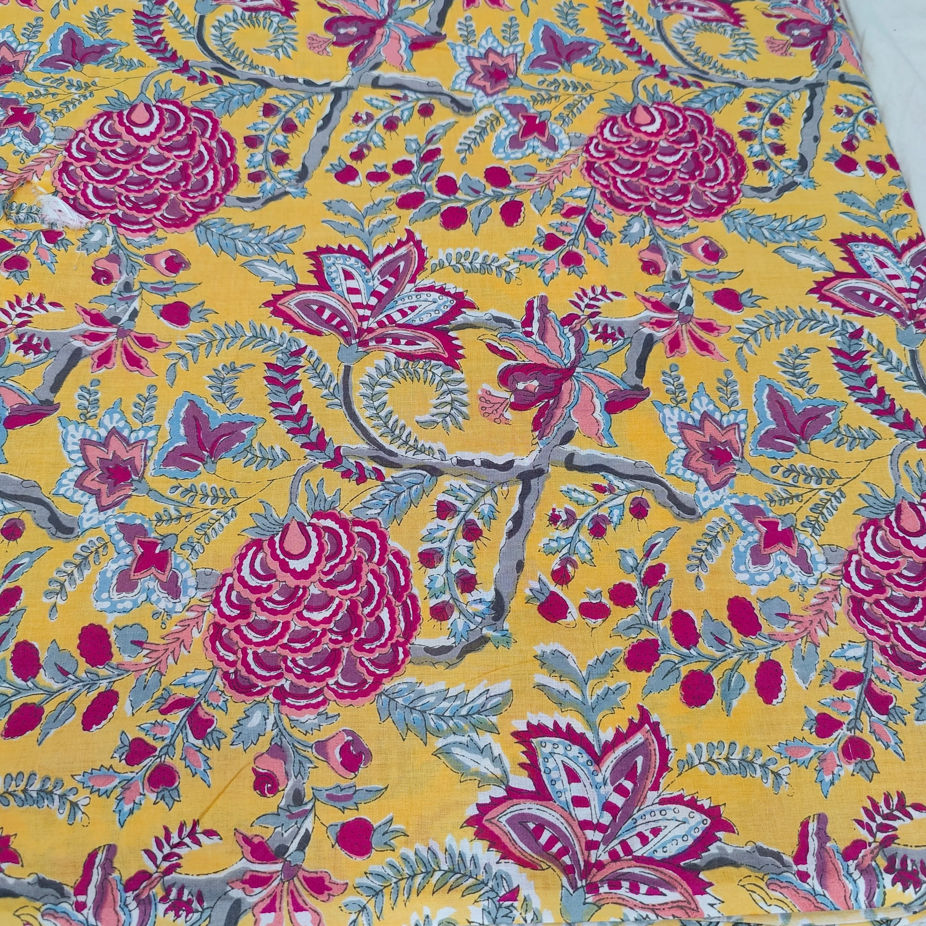 Yellow Rani floral cotton cambric width 44 inches- Fabric per meter